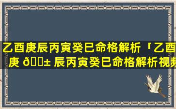 乙酉庚辰丙寅癸巳命格解析「乙酉庚 🐱 辰丙寅癸巳命格解析视频」